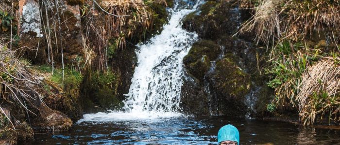 Swimming with waterfalls