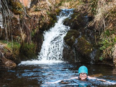 Swimming with waterfalls