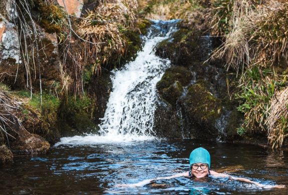 Swimming with waterfalls