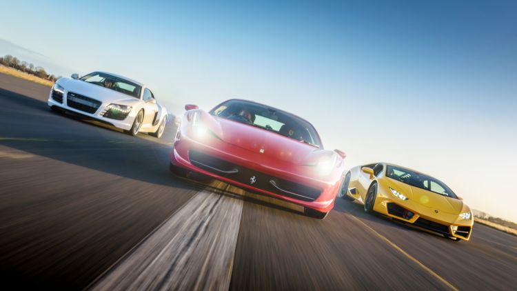 three supercars on a race track at car chase heroes driving experience day