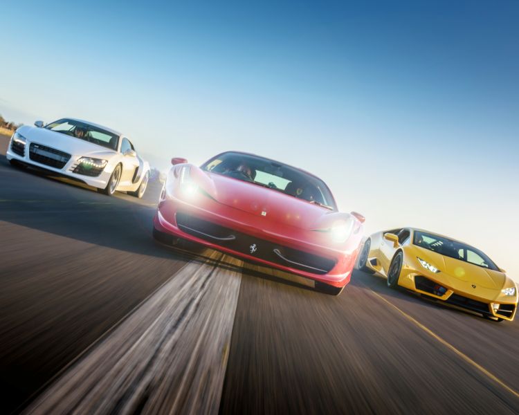 three supercars on a race track at car chase heroes driving experience day
