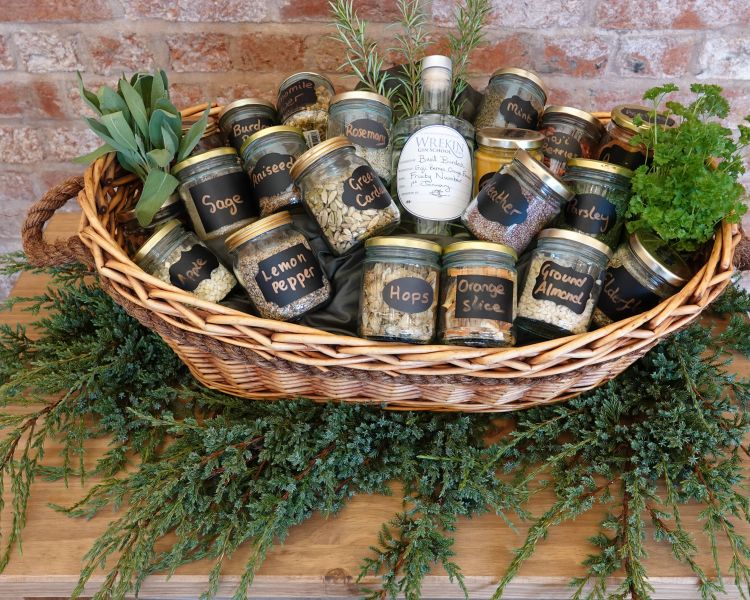 basket of ingredients for a gin making experience in shropshire