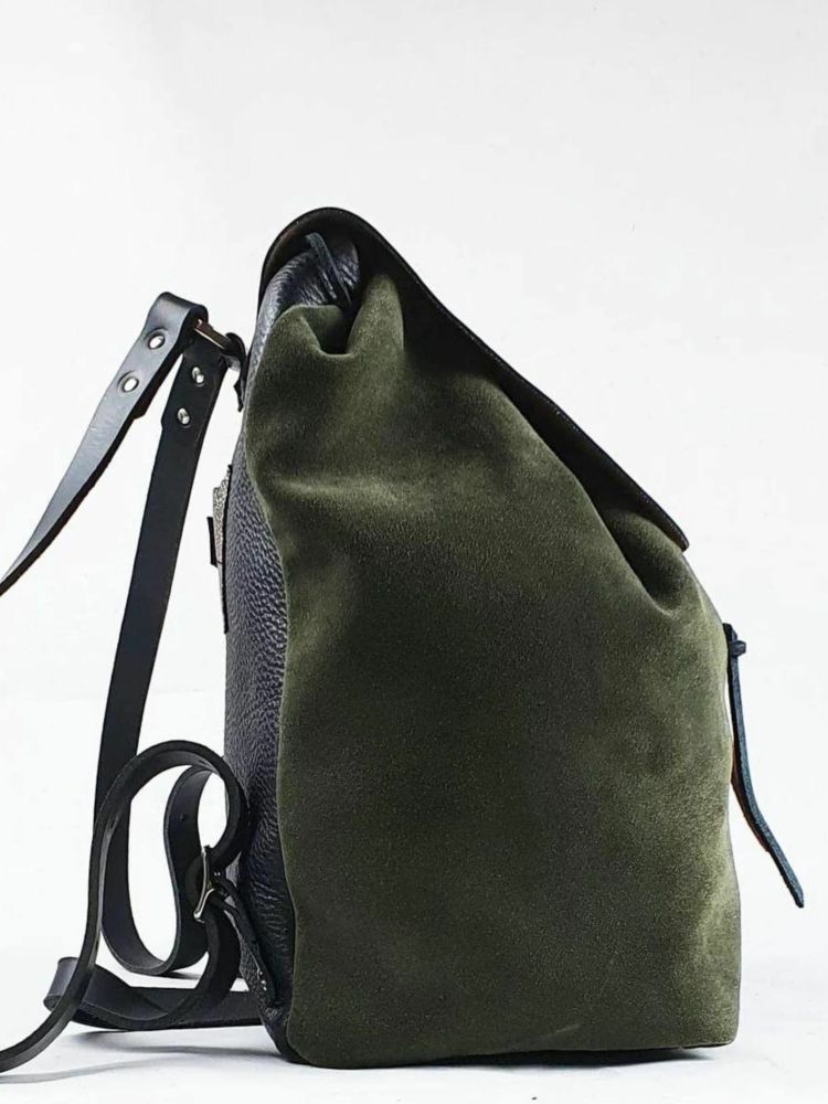 Green suede backpack