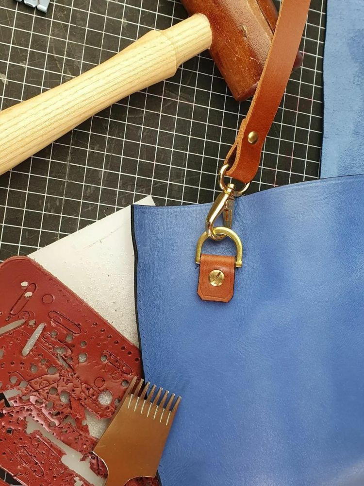 Blue leather satchel
