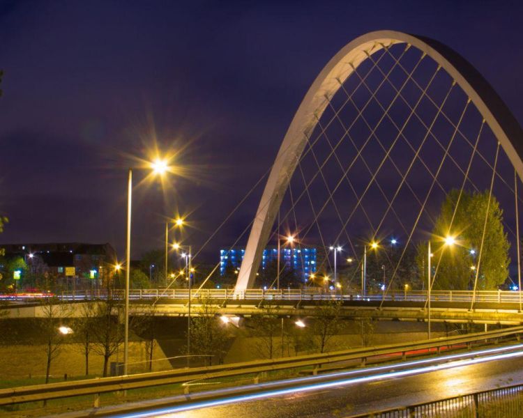 View of footbridge in salford quays in manchester
