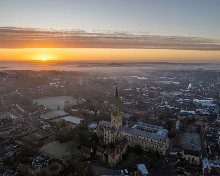 Aerial view of norwich city centre