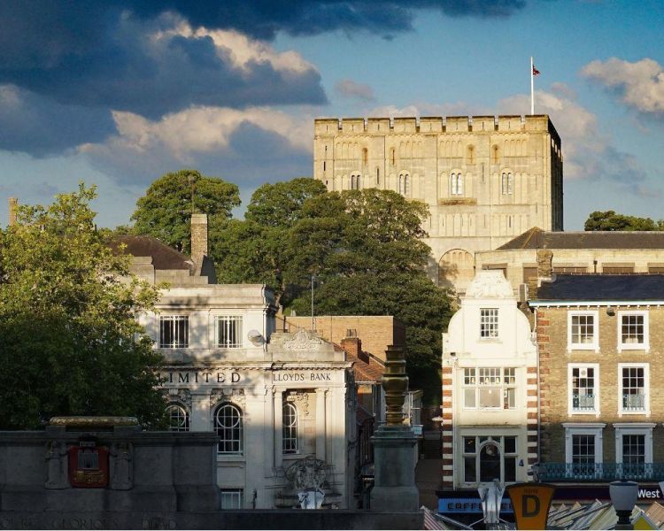Norwich castle on a hill above norwich city