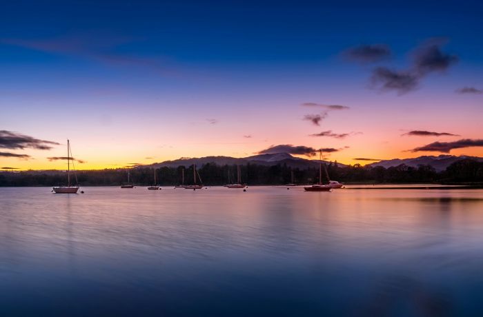 Sunset over a lake in the lake district