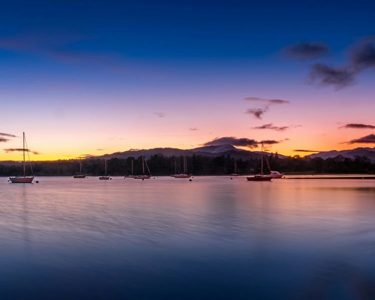Sunset over a lake in the lake district