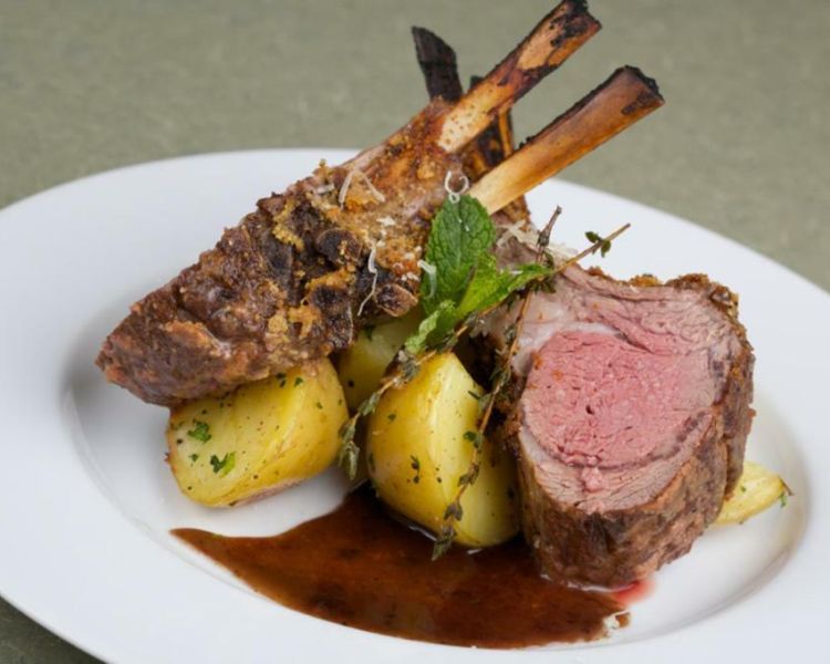 lunch of lamb chops and potatoes at the crowne plaza hotel
