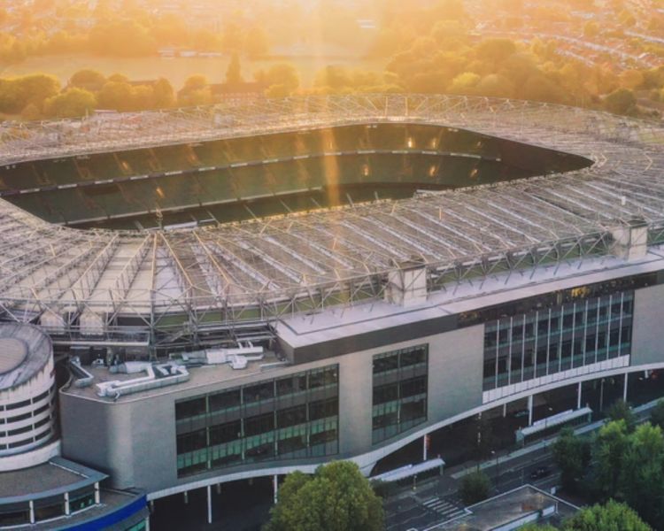 aerial view of twickenham stadium on a london break for two