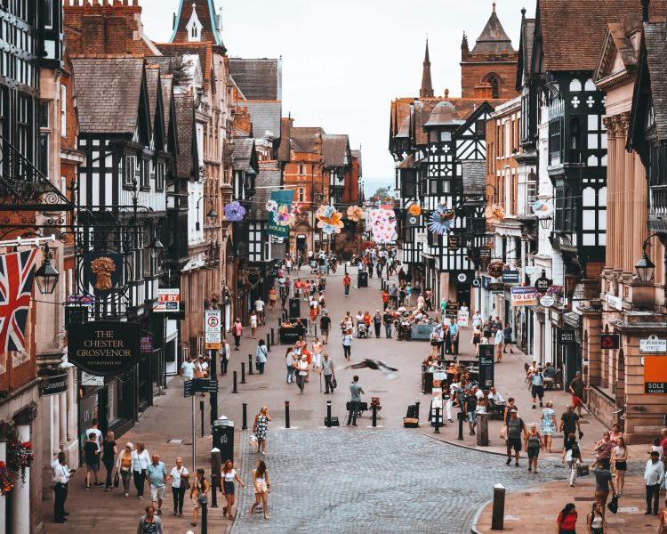 Chester city centre showing tudor timber buildings