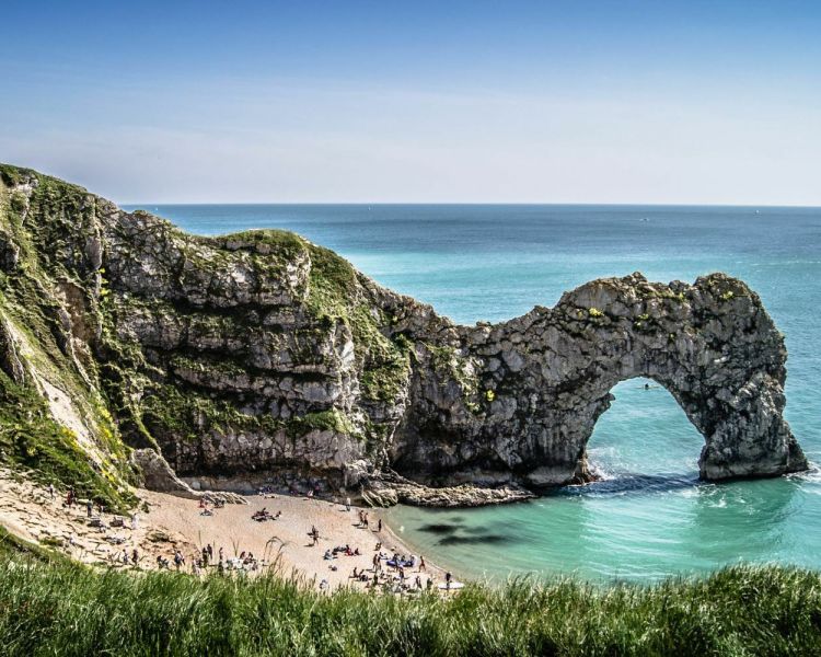 View of durdle door cliff formation in dorset...