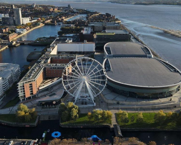 Aerial view of cardiff bay on a clear sunny day