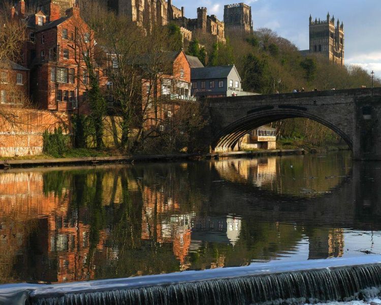 A wide angled view of the medieval prebends bridge in city of durham