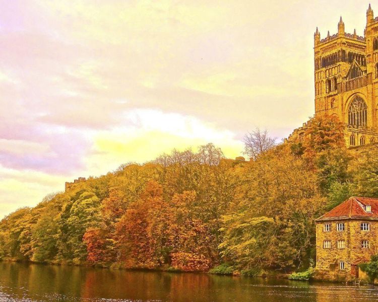 Durham cathedral and the river wear in spring sunshine