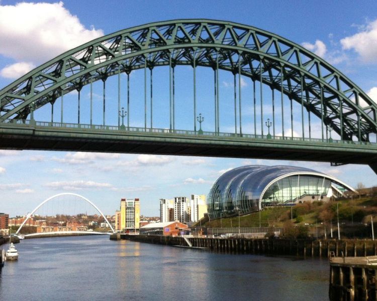 Swing bridge and tyne brdige view across the tyne from newcastle looking towards gateshead