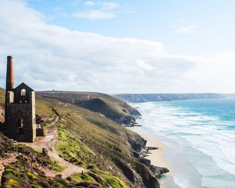 Abandoned tin mines overlooking sea at botallack penwith on north cornish coast
