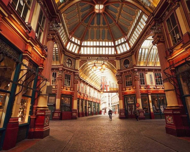 the view inside leadenhall market seen on a london bike tour