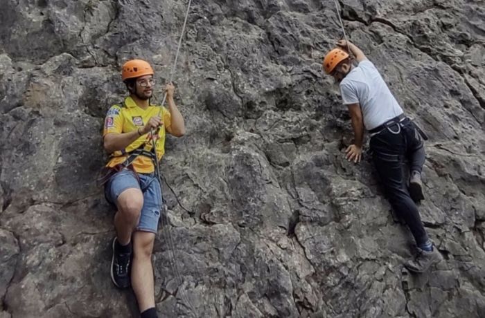 Outdoors rock climbing