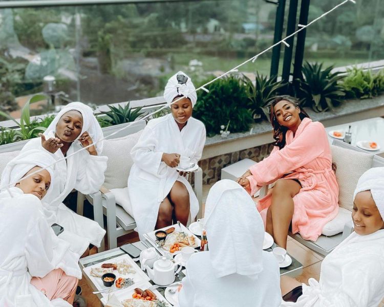 women having a light lunch on a spa day...
