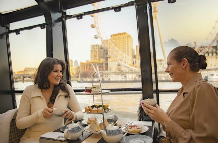 Mother Daughter on the London Sightseeing River Cruise with Afternoon Tea