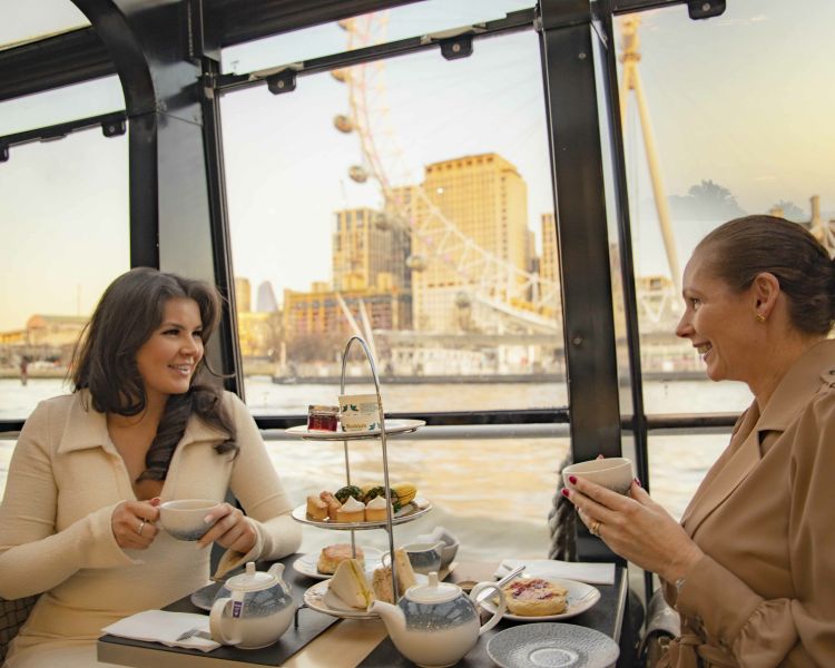 Mother Daughter on the London Sightseeing River Cruise with Afternoon Tea