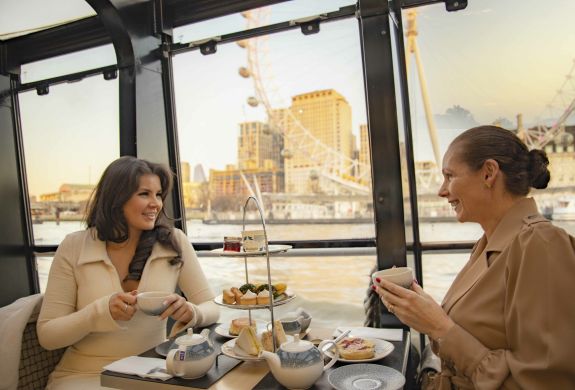 Mother Daughter on the London Sightseeing River Cruise with Afternoon Tea