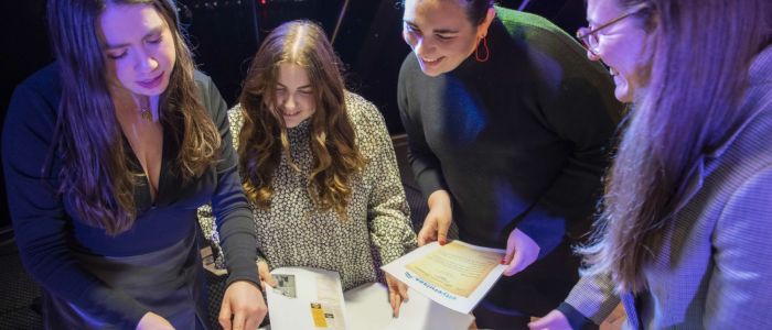 Girls Reading Clues on the Murder Mystery river cruise
