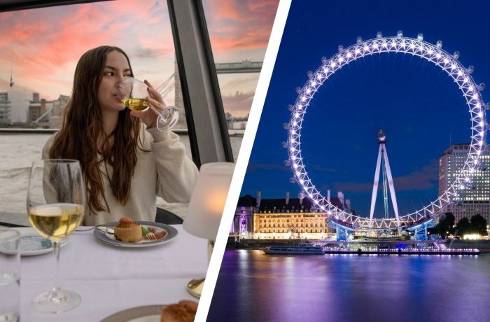 Split Photo Showing the Dinner River Cruise the London Eye