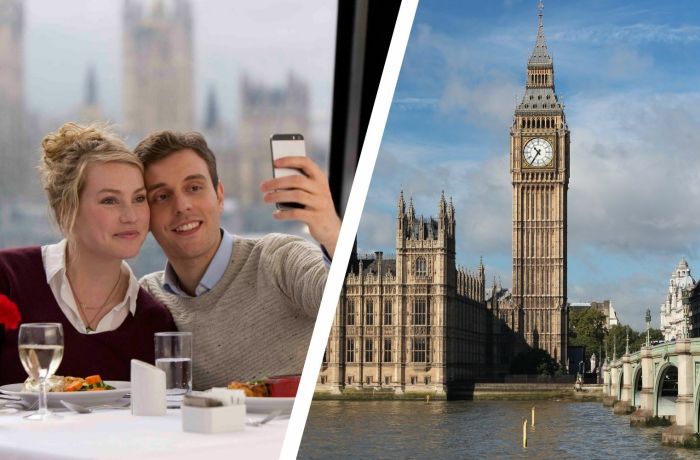 Split Photo Showing the Lunch River Cruise Big Ben Overlooking the Thames