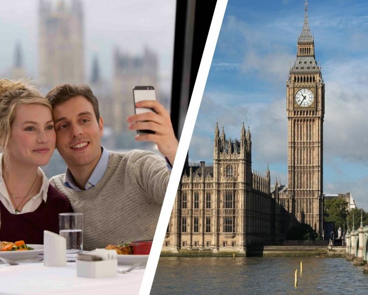 Split Photo Showing the Lunch River Cruise Big Ben Overlooking the Thames