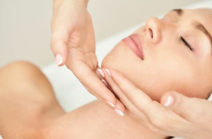 Woman having a facial treatment done