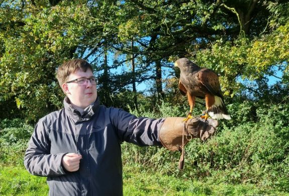 Man holding a falcon