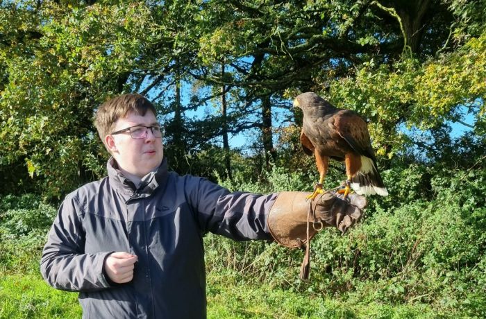 Man holding a falcon