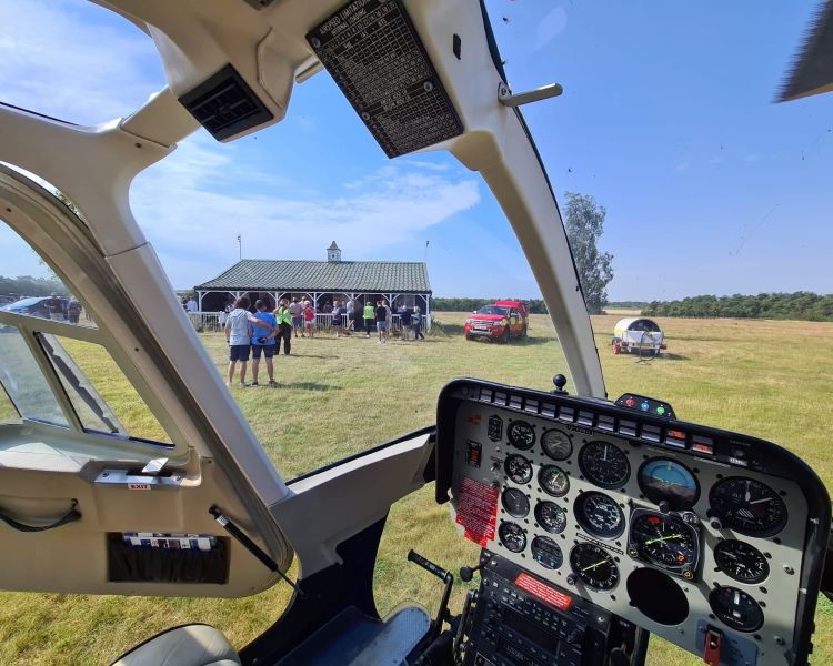 the pilot's view from the helicopter on the ground on the launch site as part of a helicopter experience day