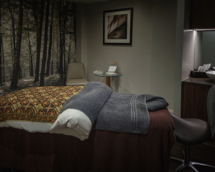 A comfy treatment bed in the spa treatment room of the westerwood spa hotel in glasgow