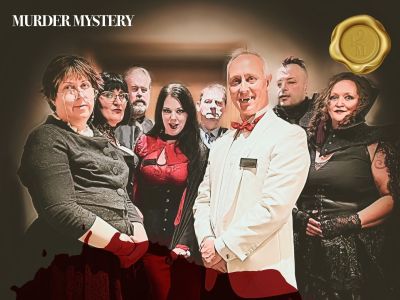 a group of actors dressed up in fancy dress as vampires for a murder mystery dinner experience