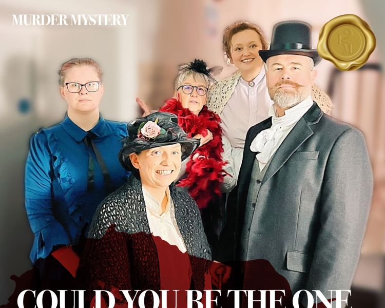 a group of actors dressed up in fancy dress for a murder mystery dinner experience