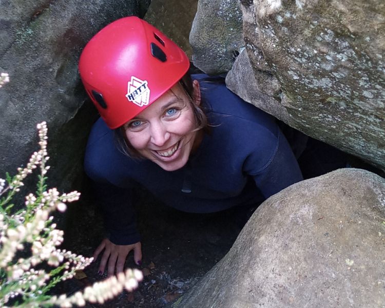 A close up of a woman at Climbing Exp Hatt Adventures