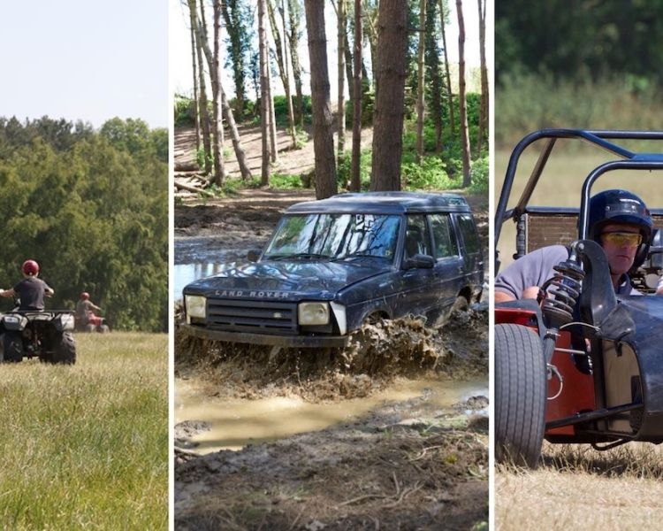 A split photo showing Quad Biking 4 X4 Off Roading and Apache Rally Car on the Multi Action Experience Half Day