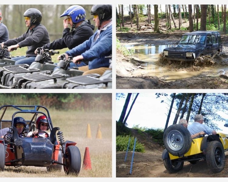 A split photo showing Quad Biking 4 X4 Off Roading Apache Rally Car and Sporting Trail Car on the Multi Action Experience Full Day