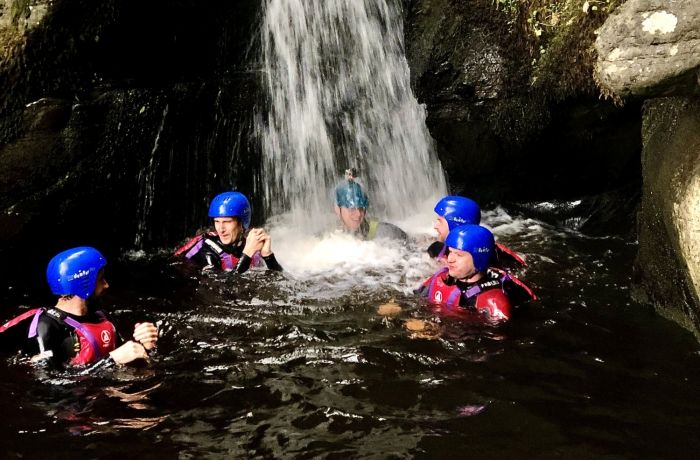 people on a canyoning experience in wales