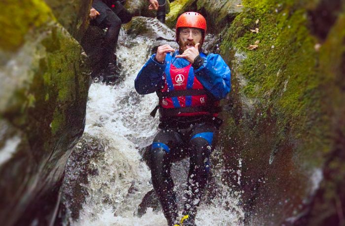 people on a canyoning experience in wales
