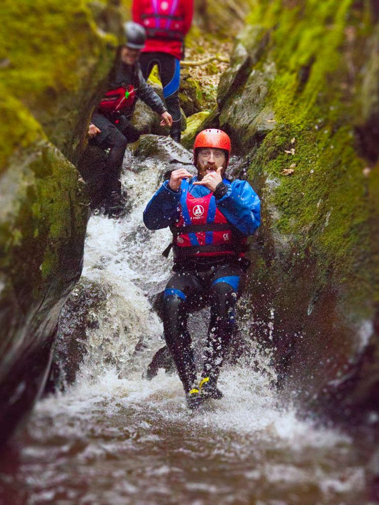 people on a canyoning experience in wales