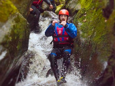 people on a canyoning experience in wales
