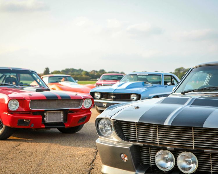 a collection of vintage sports cars on a track as part of a driving experience day