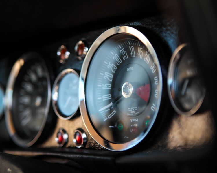 close up of the dash board of an e type