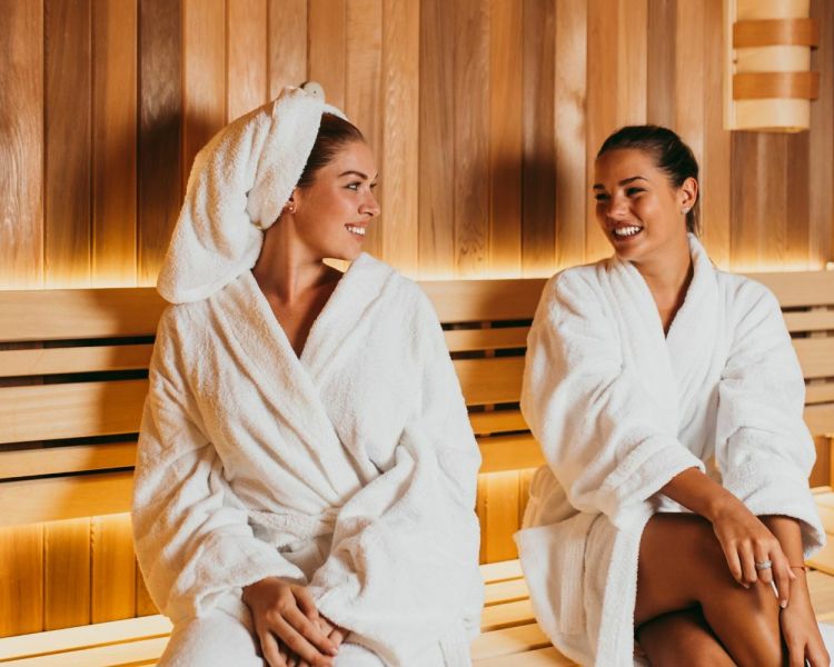 2 people in a sauna