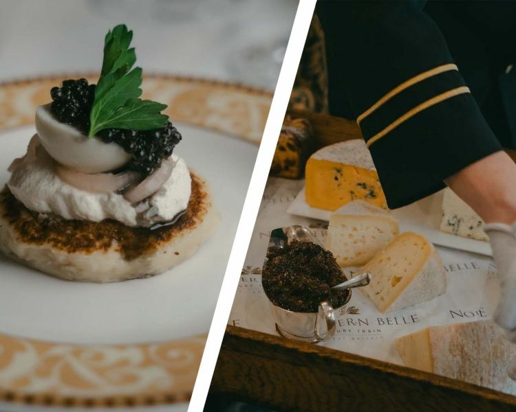 Split photo showing a starter and cheese board from the northern belle menu